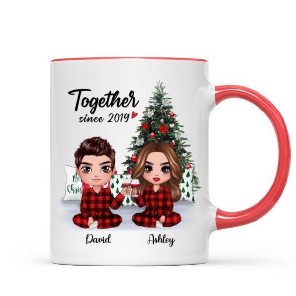 Pajama Doll Couple Sitting Beside Christmas Tree Personalized Mug Pajama Doll Couple Sitting Beside Christmas Tree Personalized Mug