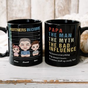 Papa The Bad Influence Personalized Coffee Mug, Gift For Grandpa, Father's Day Gift