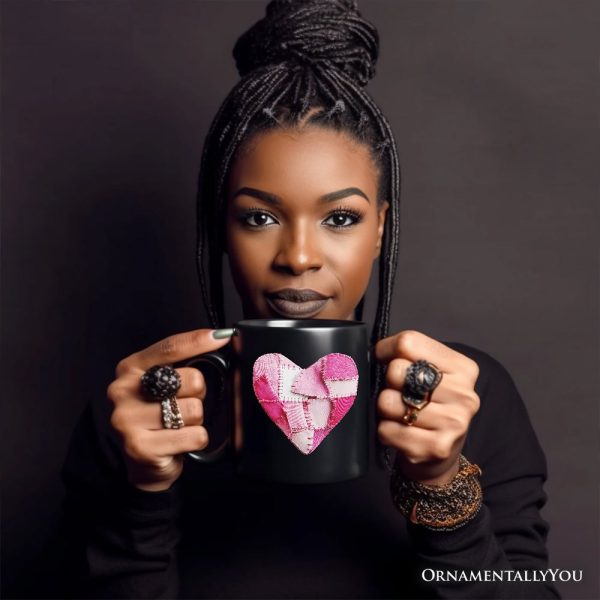 Patchwork Pink Heart Valentine Personalized Mug, Love Retro Coquette Gift with Custom Name Patchwork Pink Heart Valentine Personalized Mug, Love Retro Coquette Gift with Custom Name