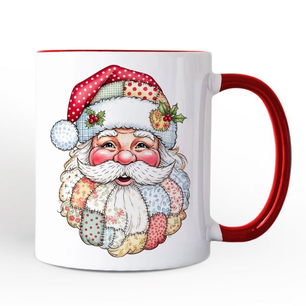 Patchwork Santa Claus Personalized Mug, Retro Christmas Holiday Gift with Custom Name Patchwork Santa Claus Personalized Mug, Retro Christmas Holiday Gift with Custom Name