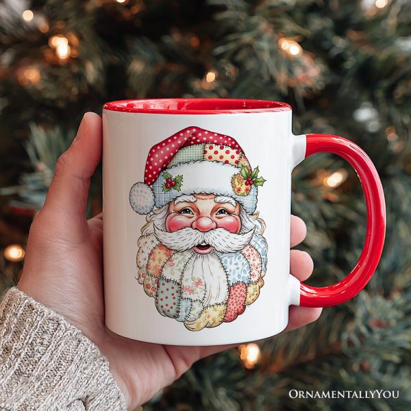 Patchwork Santa Claus Personalized Mug, Retro Christmas Holiday Gift with Custom Name Patchwork Santa Claus Personalized Mug, Retro Christmas Holiday Gift with Custom Name
