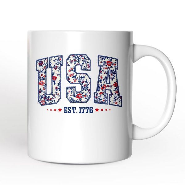 Patriotic USA Floral Personalized Mug, 1776 Independence Day Gift with Custom Name Patriotic USA Floral Personalized Mug, 1776 Independence Day Gift with Custom Name