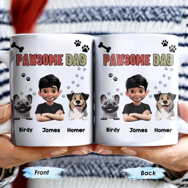 Pawsome Dad, Cartoon Man And Dogs - Personalized Custom Coffee Mug - DAD165_MG