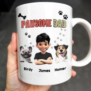 Pawsome Dad, Cartoon Man And Dogs - Personalized Custom Coffee Mug - DAD165_MG