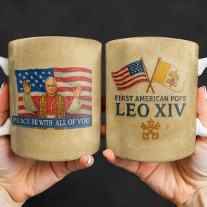 Peace Be With All Of You, American Flag And Papal Symbolism - Personalized Custom Coffee Mug - FTH092_MG