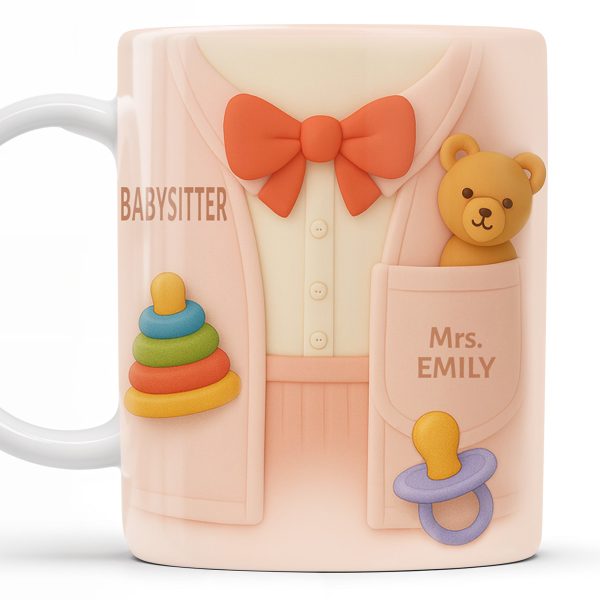 Personalize This Lovely Babysitter Coffee Mug With Your Name, Teddy Bear, Pacifier, Baby Rings, And Bow Tie - Personalized Custom Coffee Mug - FAM323_MG Personalize This Lovely Babysitter Coffee Mug With Your Name, Teddy Bear, Pacifier, Baby Rings, And Bow Tie - Personalized Custom Coffee Mug - FAM323_MG