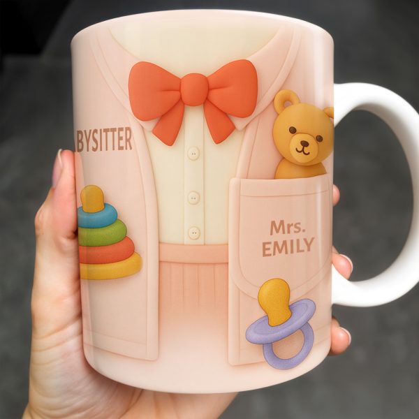 Personalize This Lovely Babysitter Coffee Mug With Your Name, Teddy Bear, Pacifier, Baby Rings, And Bow Tie - Personalized Custom Coffee Mug - FAM323_MG Personalize This Lovely Babysitter Coffee Mug With Your Name, Teddy Bear, Pacifier, Baby Rings, And Bow Tie - Personalized Custom Coffee Mug - FAM323_MG