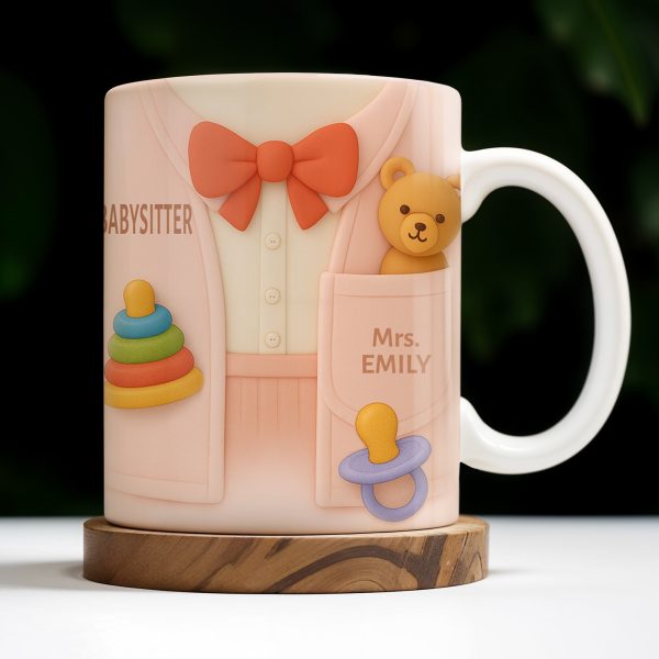Personalize This Lovely Babysitter Coffee Mug With Your Name, Teddy Bear, Pacifier, Baby Rings, And Bow Tie - Personalized Custom Coffee Mug - FAM323_MG Personalize This Lovely Babysitter Coffee Mug With Your Name, Teddy Bear, Pacifier, Baby Rings, And Bow Tie - Personalized Custom Coffee Mug - FAM323_MG