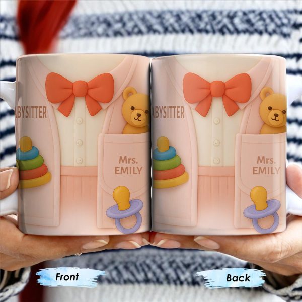 Personalize This Lovely Babysitter Coffee Mug With Your Name, Teddy Bear, Pacifier, Baby Rings, And Bow Tie - Personalized Custom Coffee Mug - FAM323_MG Personalize This Lovely Babysitter Coffee Mug With Your Name, Teddy Bear, Pacifier, Baby Rings, And Bow Tie - Personalized Custom Coffee Mug - FAM323_MG
