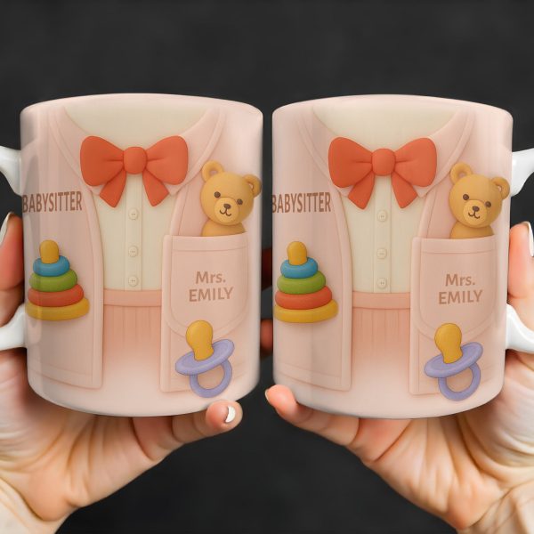 Personalize This Lovely Babysitter Coffee Mug With Your Name, Teddy Bear, Pacifier, Baby Rings, And Bow Tie - Personalized Custom Coffee Mug - FAM323_MG Personalize This Lovely Babysitter Coffee Mug With Your Name, Teddy Bear, Pacifier, Baby Rings, And Bow Tie - Personalized Custom Coffee Mug - FAM323_MG