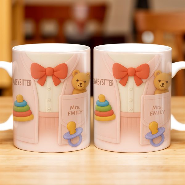Personalize This Lovely Babysitter Coffee Mug With Your Name, Teddy Bear, Pacifier, Baby Rings, And Bow Tie - Personalized Custom Coffee Mug - FAM323_MG Personalize This Lovely Babysitter Coffee Mug With Your Name, Teddy Bear, Pacifier, Baby Rings, And Bow Tie - Personalized Custom Coffee Mug - FAM323_MG