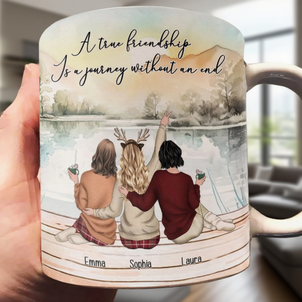Personalized 'A true friendship is a journey without an end' Ceramic Mug for Sisters, Customizable Personalized 'A true friendship is a journey without an end' Ceramic Mug for Sisters, Customizable