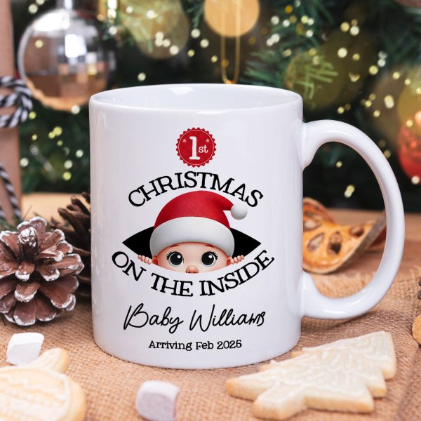Personalized Baby's First Christmas On the Inside Mug, Custom Pregnancy Reveal Mug, Expecting Parents