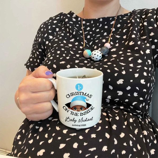 Personalized Baby's First Christmas On the Inside Mug, Custom Pregnancy Reveal Mug, Expecting Parents