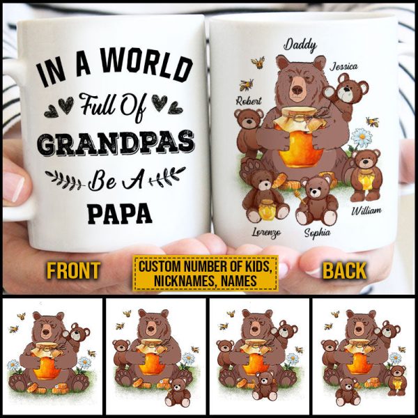 Personalized Bear Papa Dad And Child In A World Custom Mug Personalized Bear Papa Dad And Child In A World Custom Mug