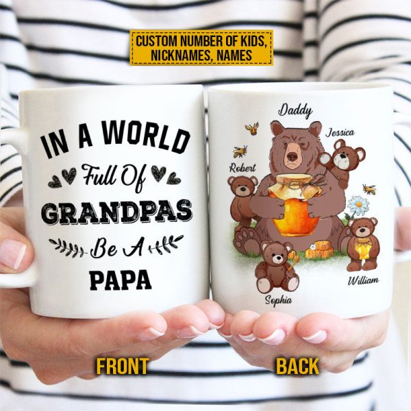 Personalized Bear Papa Dad And Child In A World Custom Mug Personalized Bear Papa Dad And Child In A World Custom Mug