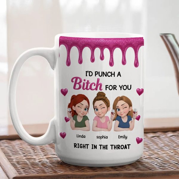 Personalized Bestie Ceramic Mug with Cute Illustrated Friends Fun Friendship Gift for Women
