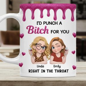 Personalized Bestie Ceramic Mug with Cute Illustrated Friends Fun Friendship Gift for Women