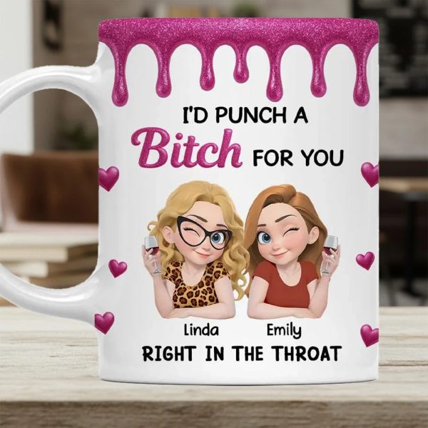 Personalized Bestie Ceramic Mug with Cute Illustrated Friends Fun Friendship Gift for Women