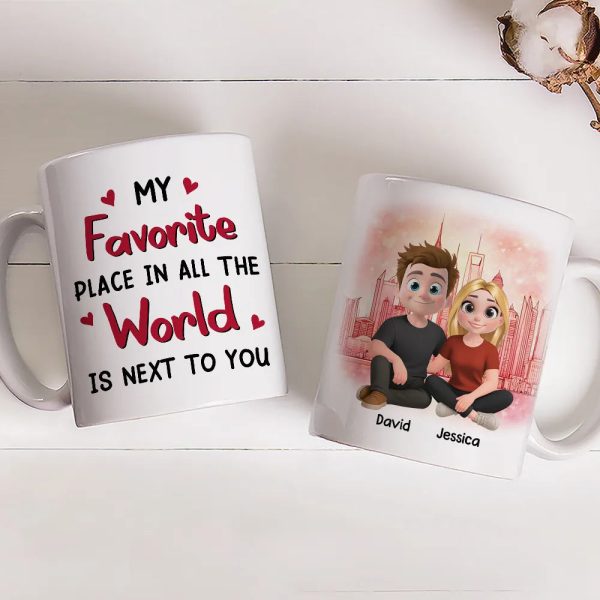 Personalized Ceramic Mug Cartoon Couple Sitting by City Skyline Unique Romantic Gift for Him or Her Personalized Ceramic Mug Cartoon Couple Sitting by City Skyline Unique Romantic Gift for Him or Her