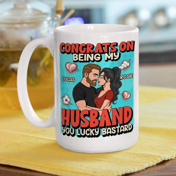 Personalized Ceramic Mug Congrats On Being My Husband Cute Cartoon Couple Hugging Funny Unique Gift For Him Personalized Ceramic Mug Congrats On Being My Husband Cute Cartoon Couple Hugging Funny Unique Gift For Him
