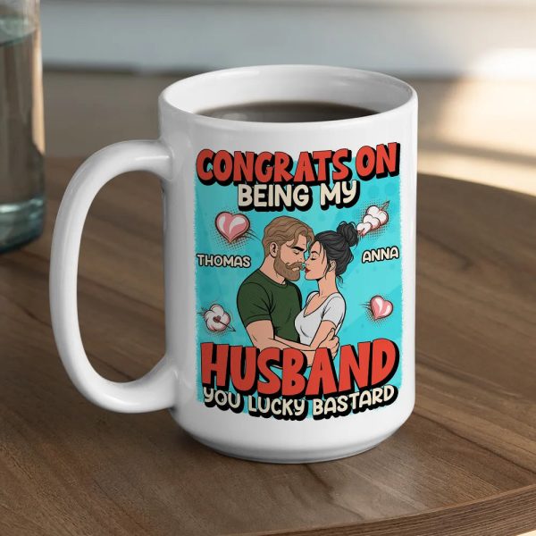 Personalized Ceramic Mug Congrats On Being My Husband Cute Cartoon Couple Hugging Funny Unique Gift For Him Personalized Ceramic Mug Congrats On Being My Husband Cute Cartoon Couple Hugging Funny Unique Gift For Him