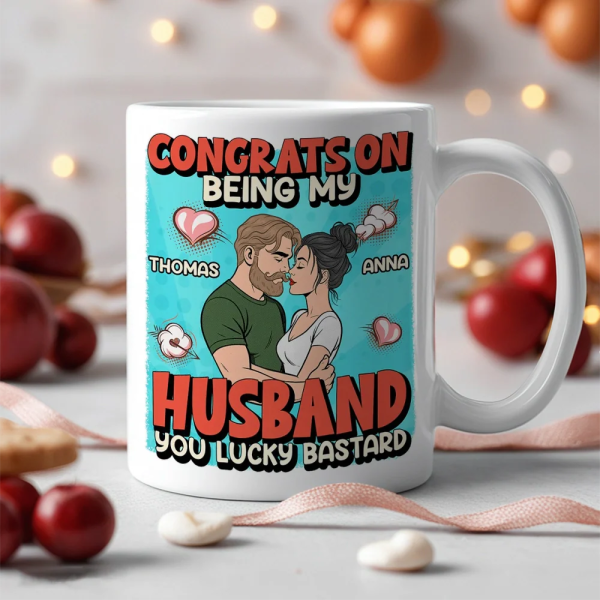 Personalized Ceramic Mug Congrats On Being My Husband Cute Cartoon Couple Hugging Funny Unique Gift For Him Personalized Ceramic Mug Congrats On Being My Husband Cute Cartoon Couple Hugging Funny Unique Gift For Him