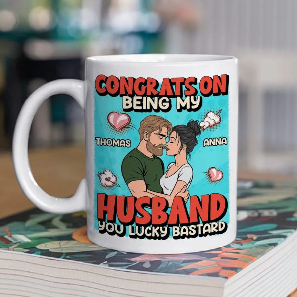 Personalized Ceramic Mug Congrats On Being My Husband Cute Cartoon Couple Hugging Funny Unique Gift For Him Personalized Ceramic Mug Congrats On Being My Husband Cute Cartoon Couple Hugging Funny Unique Gift For Him