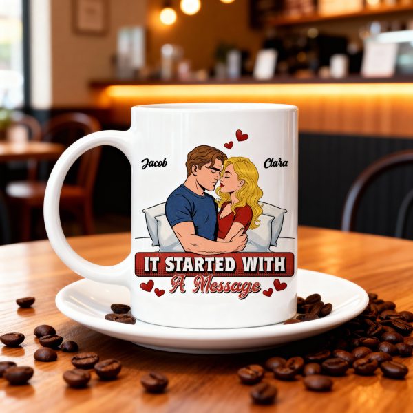 Personalized Ceramic Mug It Started With A Message Couple Hugging Cute Cartoon Style Unique Romantic Gift Personalized Ceramic Mug It Started With A Message Couple Hugging Cute Cartoon Style Unique Romantic Gift
