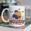 Personalized Ceramic Mug It Started With A Message Couple Hugging Cute Cartoon Style Unique Romantic Gift Personalized Ceramic Mug It Started With A Message Couple Hugging Cute Cartoon Style Unique Romantic Gift