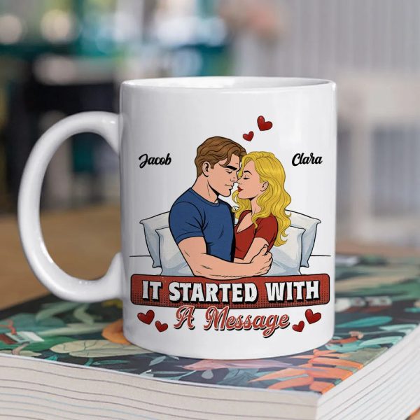 Personalized Ceramic Mug It Started With A Message Couple Hugging Cute Cartoon Style Unique Romantic Gift Personalized Ceramic Mug It Started With A Message Couple Hugging Cute Cartoon Style Unique Romantic Gift