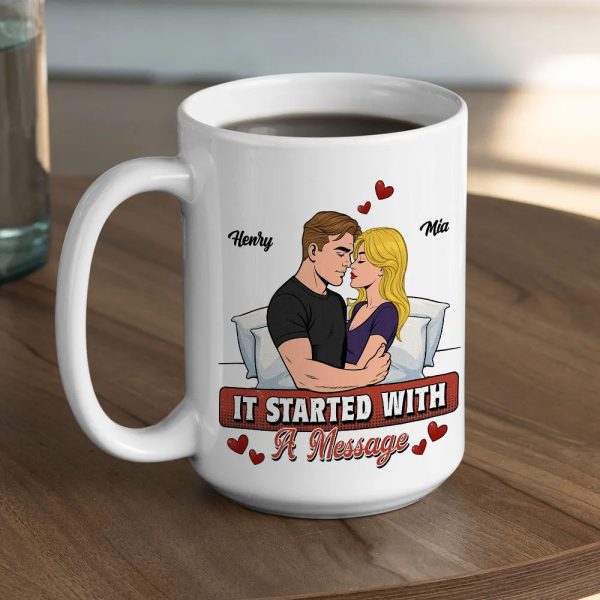 Personalized Ceramic Mug It Started With A Message Couple Hugging Cute Cartoon Style Unique Romantic Gift Personalized Ceramic Mug It Started With A Message Couple Hugging Cute Cartoon Style Unique Romantic Gift