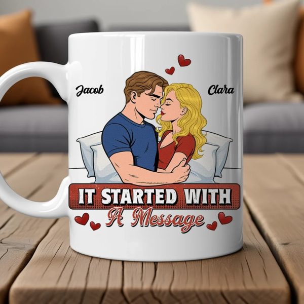 Personalized Ceramic Mug It Started With A Message Couple Hugging Cute Cartoon Style Unique Romantic Gift Personalized Ceramic Mug It Started With A Message Couple Hugging Cute Cartoon Style Unique Romantic Gift