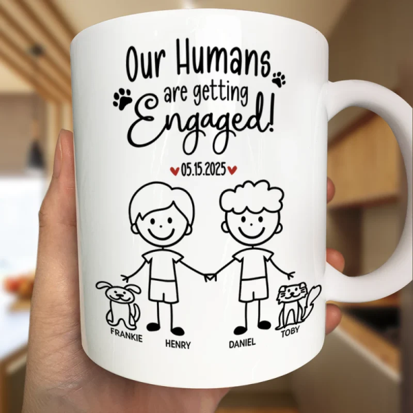 Personalized Ceramic Mug Our Humans Are Getting Married Stick Figure Couple Holding Hands Cute Pet Paws Unique Gift Personalized Ceramic Mug Our Humans Are Getting Married Stick Figure Couple Holding Hands Cute Pet Paws Unique Gift
