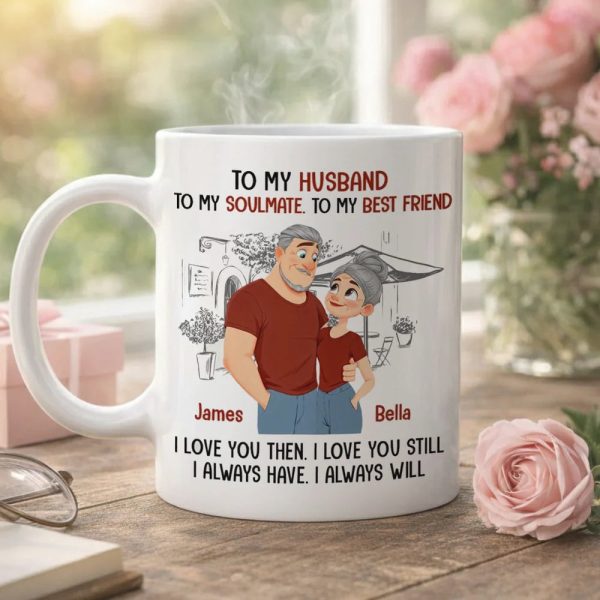 Personalized Ceramic Mug With Cute Couple Illustration, 'I Always Have I Always Will' Romantic Gift For Husband Personalized Ceramic Mug With Cute Couple Illustration, 'I Always Have I Always Will' Romantic Gift For Husband