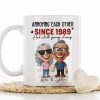 Personalized Ceramic Mug With Funny Couple Cartoon Annoying Each Other Since Custom Gift For Husband Or Wife