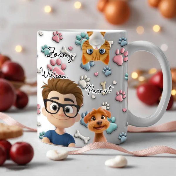 Personalized Ceramic Mug with Patriotic Paw-Print Design Personalized Ceramic Mug with Patriotic Paw-Print Design