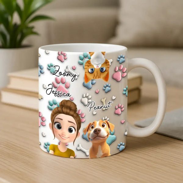 Personalized Ceramic Mug with Patriotic Paw-Print Design Personalized Ceramic Mug with Patriotic Paw-Print Design