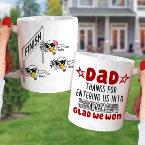 Personalized Coffee Mug Thanks For Entering Us Into A Race, Gift For Dad