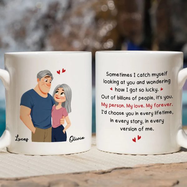 Personalized Couple Quote Ceramic Mug, Hugging Illustration for Morning Coffee, Unique Romantic Gift for Him or Her