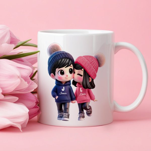 Personalized Cup - Cute Couple Kissing Moment - Custom Name Gift for Boyfriend & Girlfriend