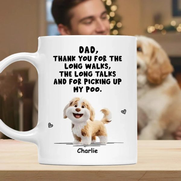 Personalized Dog Dad White Ceramic Mug with Funny Thank You Quote for Walks & Talks Unique Gift for Pet Dad Personalized Dog Dad White Ceramic Mug with Funny Thank You Quote for Walks & Talks Unique Gift for Pet Dad