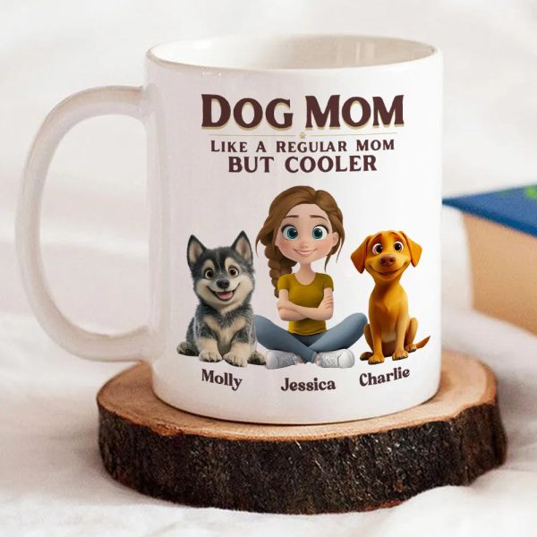 Personalized Dog Mom White Ceramic Mug with Cute Cartoon Portrait, Fun Everyday Coffee Cup, Unique Gift for Cool Pet Moms