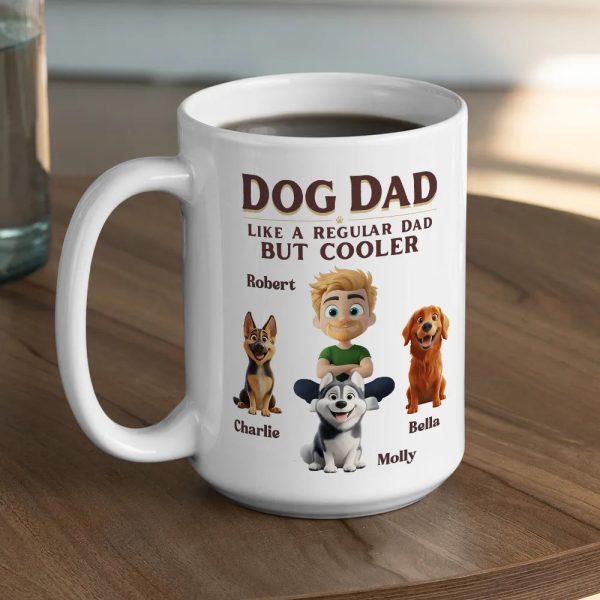 Personalized Dog Mom White Ceramic Mug with Cute Cartoon Portrait, Fun Everyday Coffee Cup, Unique Gift for Cool Pet Moms