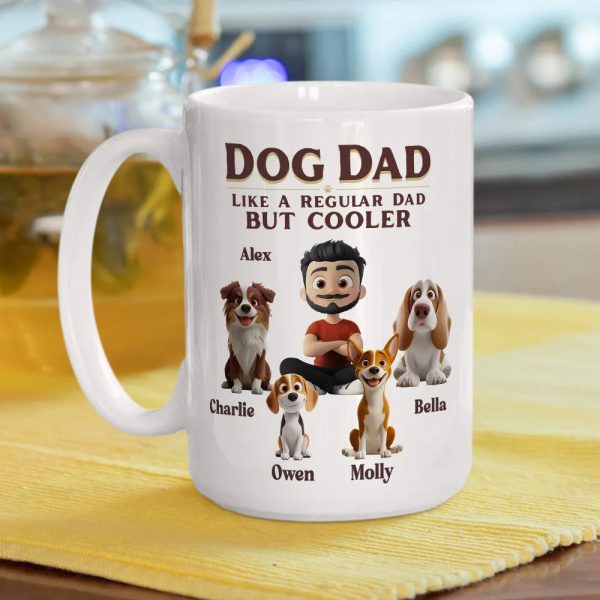 Personalized Dog Mom White Ceramic Mug with Cute Cartoon Portrait, Fun Everyday Coffee Cup, Unique Gift for Cool Pet Moms