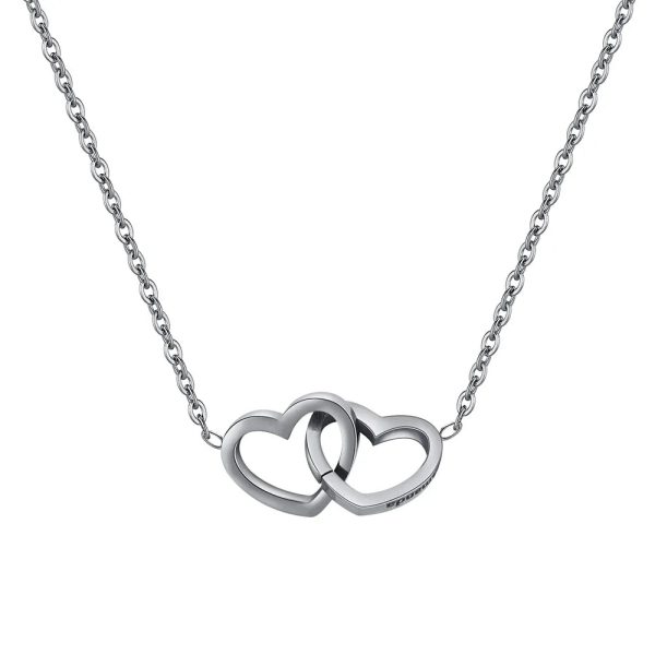 Personalized Double Heart Name Necklace in Stainless Steel