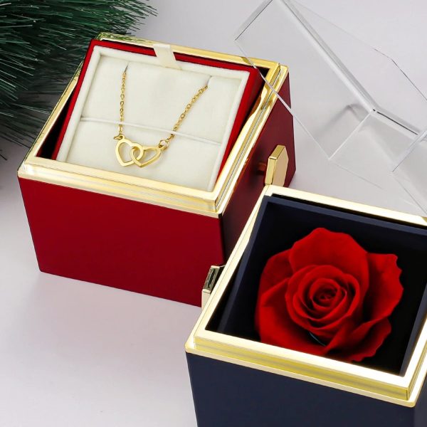 Personalized Double Heart Necklace with Rose Gift Box Personalized Double Heart Necklace with Rose Gift Box