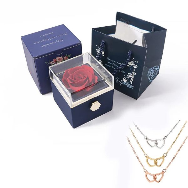 Personalized Double Heart Necklace with Rose Gift Box Personalized Double Heart Necklace with Rose Gift Box