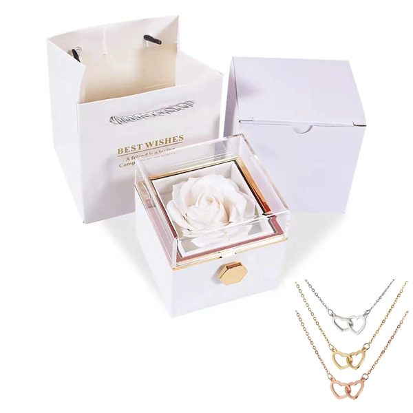 Personalized Double Heart Necklace with Rose Gift Box Personalized Double Heart Necklace with Rose Gift Box