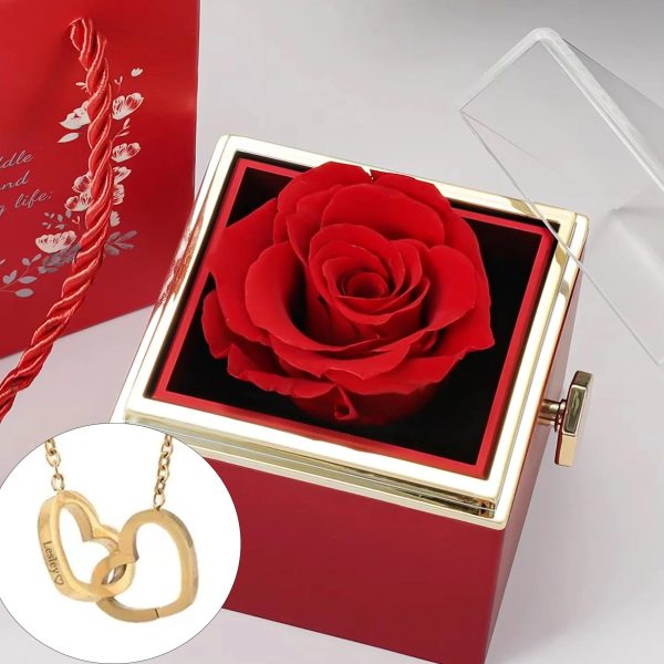 Personalized Double Heart Necklace with Rose Gift Box Personalized Double Heart Necklace with Rose Gift Box
